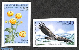 Andorra, French Post 1992 Nature 2v, Imperforated, Mint NH, Nature - Birds - Birds Of Prey - Flowers & Plants - Ungebraucht