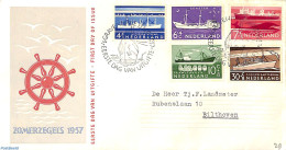 Netherlands 1957 Ships 5v, FDC, Typed Address, Closed Flap, First Day Cover, Transport - Ships And Boats - Covers & Documents