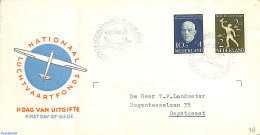 Netherlands 1954 Aviation Fund 2v, FDC, Typed Address, Open Flap, First Day Cover, Transport - Aircraft & Aviation - Brieven En Documenten