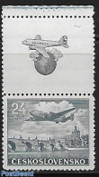 Czechoslovkia 1946 Airmail Definitive 1v With Tab., Mint NH, Transport - Aircraft & Aviation - Other & Unclassified