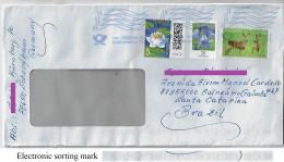 Germany 2024 Cover Sent From Schopfheim To Balneário Gaivota Brazil 3 Stamp Fawn Deer + Flower - Lettres & Documents