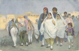 Belle Carte Couleur Illustrée Promenade De Juifs Quelque Part En Afrique Du Nord Ed. Römmler Jonas 108 - 1900-1949