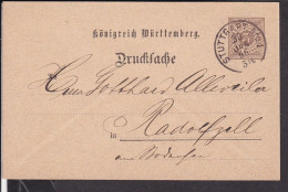 Ganzsache Württemberg Zudruck Stuttgart  1896 - Postal  Stationery
