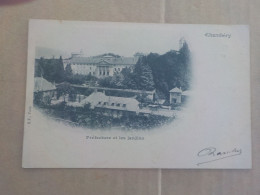 CPA -  AU PLUS RAPIDE -  CHAMBERY - PREFECTURE ET LES JARDINS  -  VOYAGEE TIMBREE 1902 - Chambery
