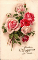 D9121 - Litho Glückwunschkarte - Blumen Rosen - Frankfurt Griesheim - Fiori