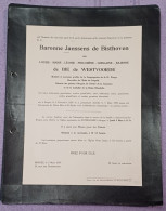 BARONNE JANSSENS DE BISTHOVEN NÉE LOUISE DE BIE DE WESTVOORDE / BRUGES 1939 - Décès
