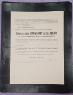 COMTESSE JEAN D'IRUMBERRY DE SALABERRY NÉE LÉONIE DE PITTEURS-HIEGAERTS / CHÂTEAU DE SPEELHOF (St TROND) 1941 - Avvisi Di Necrologio