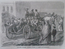 D203468 P385 Transportation Of Wounded Soldiers In Pest 1866-Austro-Prussian War - Woodcut From A Hungarian Newspaper - Prenten & Gravure