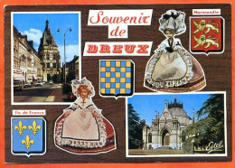 28 DREUX  Souvenir De Dreux Multivues Blason Beffroi Chapelle Royale Carte Vierge TBE - Dreux