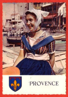 13 Provence Blason Artisane Marseillaise En Tenue Du Dimanche  Costume Dentelle Folklore Carte Vierge TBE - Arles