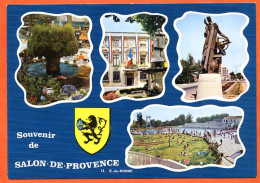13 SALON DE PROVENCE  Multivues Souvenir  Blason Mairie Piscine Nostradamus Moussue CIM Spadem Carte Vierge TBE - Salon De Provence