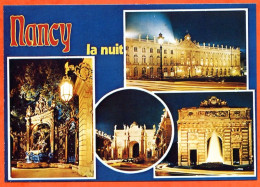 54 NANCY La Nuit Multivues Hotel De Ville , Porte Désilles , Fontaine , Arc Triomphe Carte Vierge TBE - Nancy