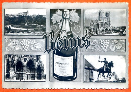 51 REIMS Multivues Champagne Bouteille Voy 1954 - Reims