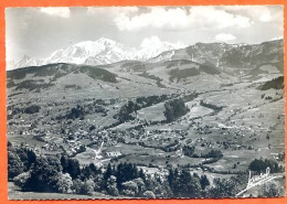 74 MEGEVE Vue Générale Et Le Mont Blanc Dentelée Carte Vierge TBE - Megève