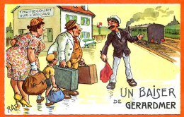 88 GERARDMER Humour Illustrateur Vacances Gare Train Un Baiser De Gérardmer Carte Vierge TBE - Gerardmer