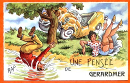 88 GERARDMER Humour Illustrateur Vacances Accident Voiture Une Pensée De Gérardmer Carte Vierge TBE - Gerardmer