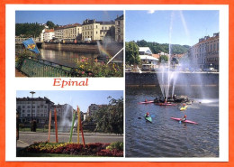 88 EPINAL Ville Fleurie Multivues La Moselle Canoe Kayac  Jet D'eau  Carte Vierge TBE - Epinal