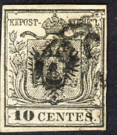1850 - 10 C. Nero Carta A Macchina Annullato Con Varietà Di Stampa - Leggere Descrizione (2 Immagini) - Lombardy-Venetia
