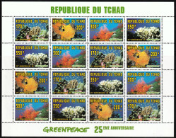 1996 Chad 25th Anniversary Of Greenpeace: Corals Sheetlet (** / MNH / UMM) - Vie Marine