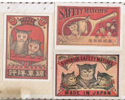 24E42 CHAT CHATS CAT Lot De 3 Reproduction D'étiquette De Boite D' Allumettes Japonaise - Katten
