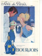 Carte Pub Moderne BOURJOIS Soir De Paris, Couple Elegant, Flacons Parfum Et Eau De Cologne - Pubblicitari