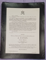 MESSIRE ARNOULD DE RAMAIX _ COMTE ROMAIN / BRUXELLES 1948 - Obituary Notices