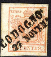 1850 - 15 C. Rosso Vermiglio Bordo Di Foglio Sinistro Con Annullo SD Di Codogno - Leggere Descrizione (2 Immagini) - Lombardo-Vénétie