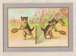 24E49 CHAT CHATS CAT Carte Double Illustrateur Chats Humanisés Partie De Tennis - Katten