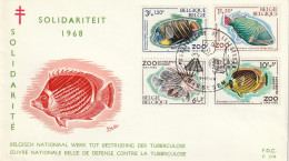 België 1968, FDC Unused, Fish - 1961-1970