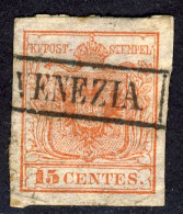 1850 - 15 C. Rosso 1° Tiratura Con Ampi Margini E Annullo R50 Di Venezia - Leggere Descrizione (2 Immagini) - Lombardo-Vénétie