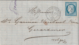 Lettre De Lannoy Du Nord à Gérardmer LAC - 1849-1876: Classic Period