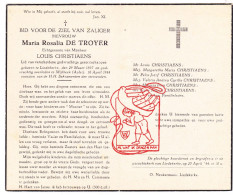 DP Maria Rosalia De Troyer 47j. ° Liedekerke 1897 † Mijlbeek Aalst 1944 X Louis Christiaens - Images Religieuses