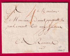 MARQUE MANUSCRIT CHATEAUNEUF DE BRETAGNE ILLE ET VILAINE 1706 POUR RENNES LENAIN N°3 INDICE 19 LETTRE - 1701-1800: Précurseurs XVIII