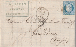 Lettre De Barentin à Gérardmer LAC - 1849-1876: Classic Period