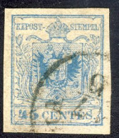 1850 - 45 C. Azzurro Ardesia 2° Tipo Con Ottimi Margini Nella Norma  - Leggere Descrizione (2 Immagini) - Lombardo-Venetien