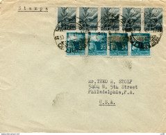 Democratica Cent. 25 Quattro Esemplari + Complementare Striscia Di Cinque Su Busta (stampe) - 1946-60: Marcofilie