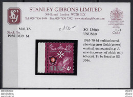 1965-70 Malta 4d. Gold Omitted MNH SG N. 336e - Sonstige & Ohne Zuordnung