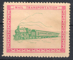 LOCOMOTIVE Train Railway - Mail POST Trasportation USA / CINDERELLA LABEL VIGNETTE - Treni