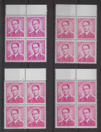 COB 1067 - 3fr. Type I Klein Cijfer - In Blok Van 4 - Postfris ** MNH - 1953-1972 Bril