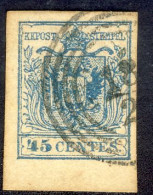 1850 - 45 C. Azzurro Ardesia Scuro 2° Tipo Grande Bordo Di Foglio E Annullo C4  - Leggere Descrizione (2 Immagini) - Lombardy-Venetia