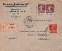 Lettre Recommandée De LYON Pour BALE Suisse - Avril 1915 - Givaudan Lavirotte  Et Cie - Brieven En Documenten