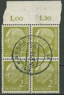 Bund 1954 Th. Heuss I Bogenmarken Platte Oberrand 177 P OR 4er-Block Gestempelt - Gebraucht