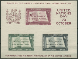 UNO New York 1955 10 Jahre Vereinte Nationen Block 1 II Postfrisch (C31171) - UNO