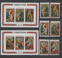 Burundi 1976 Paintings Correggio, Bellini, Da Vinci, Raphael Etc., Christmas Set Of 6 + 2 S/s Imperf. With Surcharge MNH - Religie