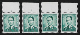 COB 1066 - 2 Fr. Plaatnummers 1 - 4 - Postfris ** MNH - 1953-1972 Lunettes