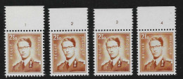 COB 1574 - 2,50 Fr. Plaatnummers 1 - 4 - Postfris ** MNH - 1953-1972 Brillen