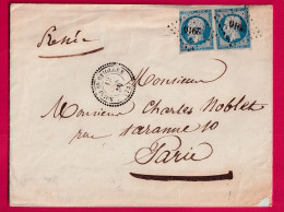 N°14 PAIRE PC 2910 SOISSY SOUS ETIOLLES SEINE ET OISE POUR PARIS 1859 CAD TYPE 22 LETTRE - 1801-1848: Precursors XIX