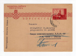 1943. WWII NDH,ZEMUN TO CONCENTRATION CAMP IN VENETO,ITALY,POW FROM SERBIA,2 KUNE STATIONERY CARD,RETURNED TO ZEMUN - Kroatië