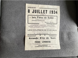 Programme LES FÊTES DE SABLÉ  Grande Fête De Nuit  FÉERIE LUMINEUSE. Les Courses De Chevaux  JUILLET 1934 - Programmes