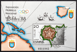España Spain 1988 Exposición Filatélica  Exfilna'88  Mi BL32  Yv BF38  Edi 2956  Nuevo New MNH ** - Briefmarkenausstellungen